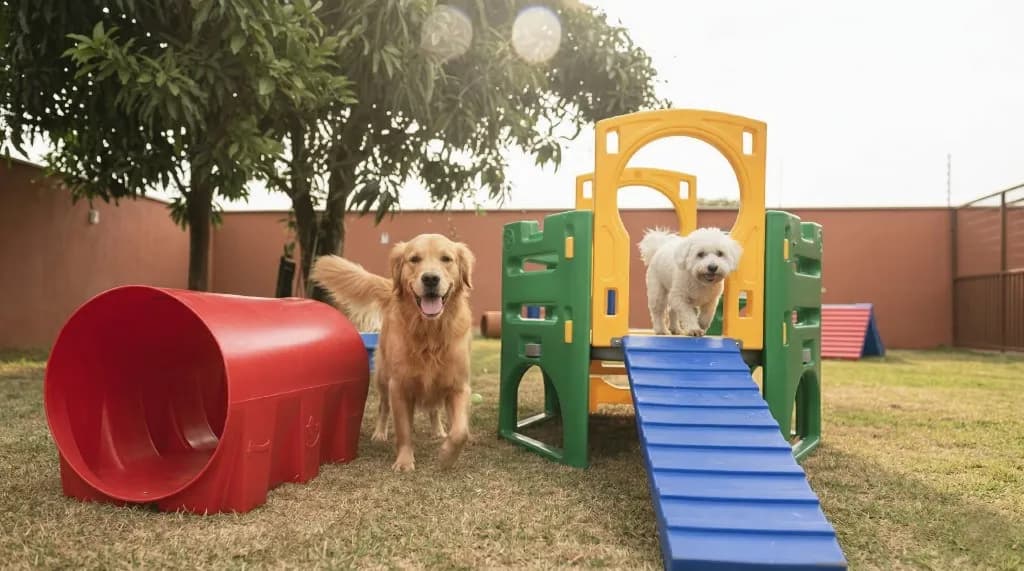 Cães brincando no playground da PET CAPRICHO Londrina